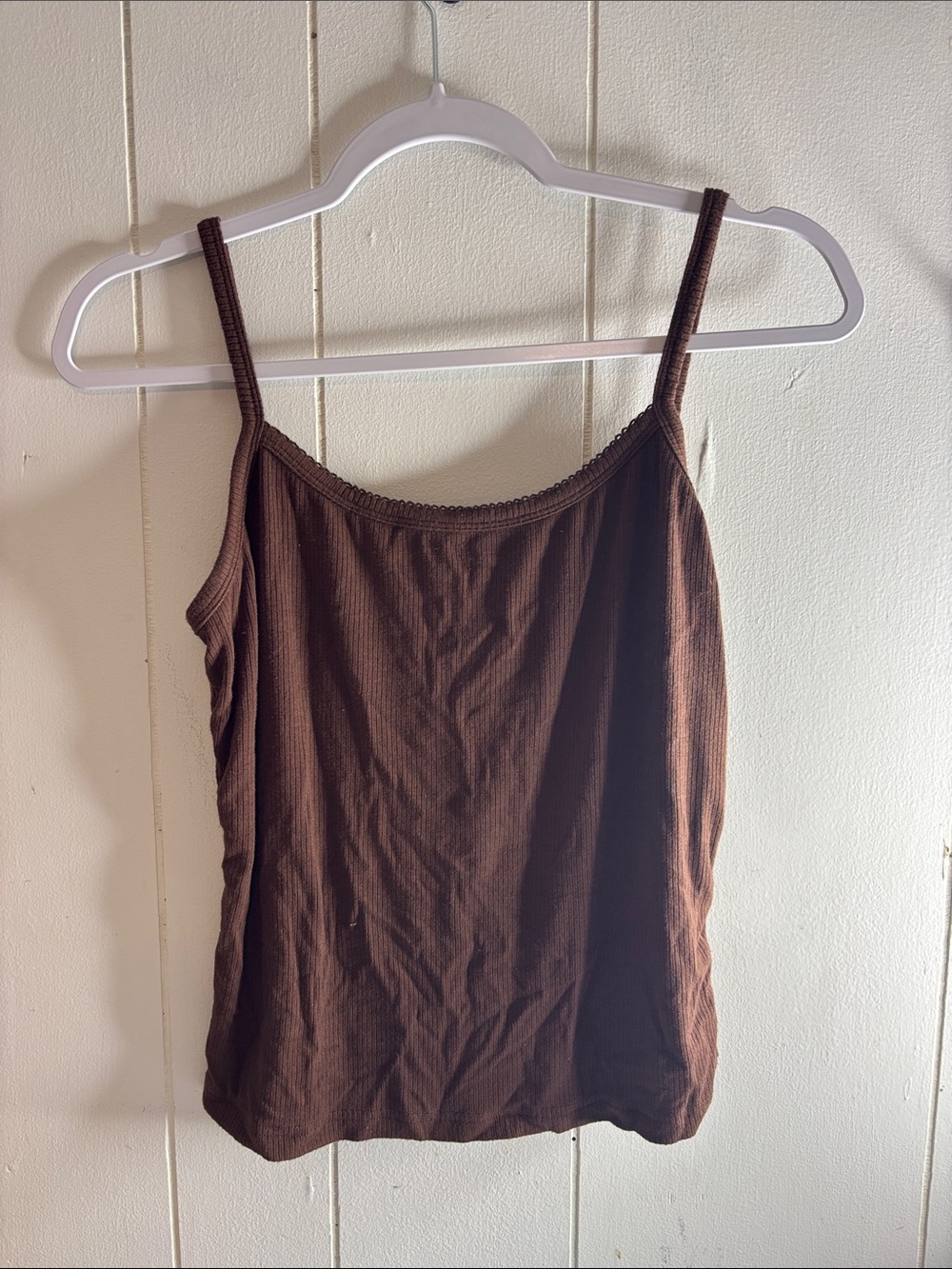 511- Brown Ribbed Spaghetti Strap Tank Top - Women